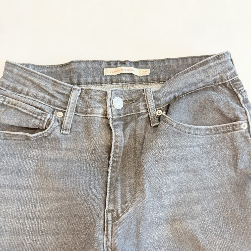 Levis Jeans Womens 27 Black Skinny Distressed 721 High Rise Stretch (A0132) - Picture 3 of 9